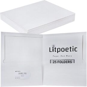 Two-Pocket Folders White Glossy Laminated Paper Folder, Letter Size Folders with Pockets, Holds 100 Sheets, Box of 50