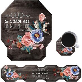 Keyboard Wrist Rest and Mouse Pad Wrist Support Set with Coaster, Ergonomic Memory Foam Gel Mouse Pad Keyboard Wrist Cushion for Laptop Computer Gaming Office Work-God is within her (Flower)