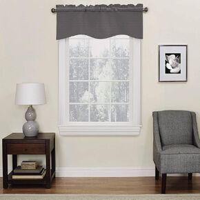 Eclipse Kendall Modern Scalloped Valance Rod Pocket Window Curtain for Kitchen or Bathroom, 42 in x 18 in, Chocolate