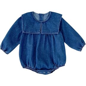 HOOLCHEAN Baby Infant Girls Spring Fall Denim Romper with Cute Big Collar