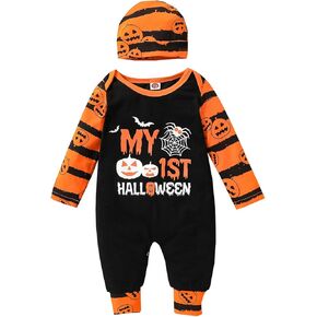 Thorn Tree Infant Newborn Baby Girl Boy Long Sleeve Romper Unisex Baby Halloween Outfits 2Pcs Hat+Jumpsuit Clothes Set (My first halloween set 1, 3-6 Months)