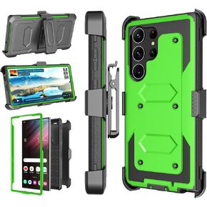 Njjex Rugged Case for Samsung Galaxy S23 Ultra, for Galaxy S23 Ultra Case w/Belt Clip Holster, [Nbeck] Heavy Duty Built-in Screen Protector Swivel Holster Belt Clip Kickstand Hard Shell Cover [Black]