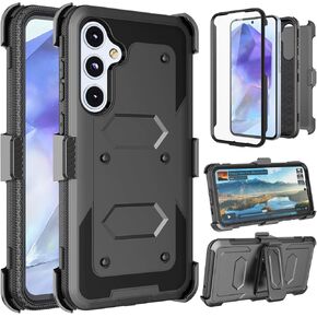 Takfox Galaxy A35 5G Case, for Samsung A35 5G Case, Built-in Screen Protector Kickstand Belt Clip Holster Full-Body Military Grade Dual Layer Protective Shockproof Rugged Phone Cover-Blue