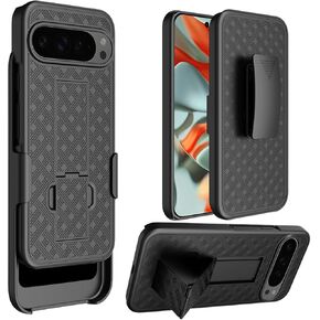 Google Pixel 9 Pro XL Case Holster, Swivel Belt Clip Kickstand Holder, Slim Rugged Full Body Armor Shell Protective Pouch Cover for Google Pixel 9 Pro XL 6.8'' 2024 Release, Black