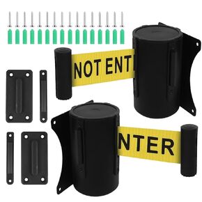 Crowd Control Wall Mount Retractable Belt Barrier 2 Pack,TrreZon Fixed Stanchion Tapes 16' Yellow Belt with "Caution: DO NOT Enter" for High-Traffic Area Hallway Grocery Church Office Stadium School