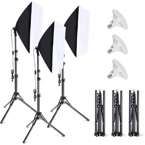 Softbox Photography Lighting Kit, 3-Pack 16'' x 16'' Continuous Lighting Photo Equipment with 50W E27 Socket 5500K LED Bulb Photography Studio for Photography/Video Recording/Live Streaming