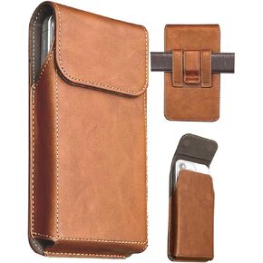 Phone Holster for iPhone 15 Pro,15,14 Pro,14, 13 Pro, 13,12 Pro,12,11 Pro,11, Xr, Leather Phone Holster with Belt Clip，Pouch Case for Men Belt (Brown, XL)