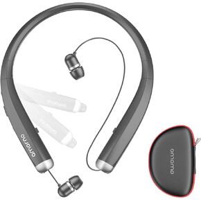 AMORNO Bluetooth Headphones, Foldable Wireless Neckband Headset with Retractable Earbuds, Sports Sweatproof Noise Cancelling Stereo Earphones with Mic