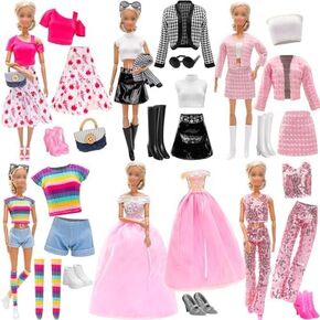 15 Pieces 11.5 Inch Girl Dolls Fashion Pack 6 Set Doll Clothes Include Chic Suits Party Gown Sequin Outfit Stylish Dress 6 Pairs of Shoes 3 Accessories for Storytelling Girl Dolls Clothing(NO Doll)