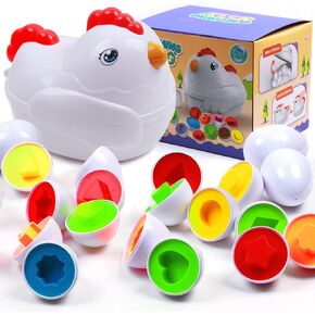 UNIQUE KIDS 12 PCS Montessori Matching Eggs Chick Container | Educational Shape & Color Sorting Toy | Learning Puzzle for Toddlers Preschoolers Ages 3-5