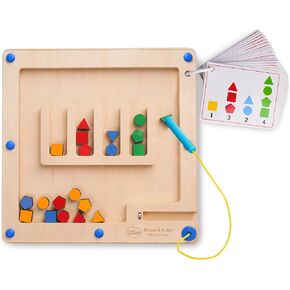 LiKee Strong Magnetic Maze, Montessori Toys for 1 2 3 Years Old Boy Girl, Wodden Puzzle Develop Fine Motor Skills, Kids On Road Trip Travel Airplane Activity (Larger Maze)