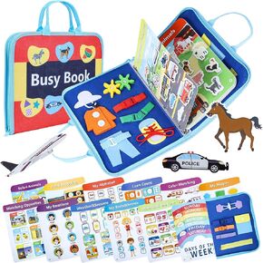 Busy Board Book, Montessori Pre K Preschool Learning Toy, Travel Activities, Autism Sensory Toys，Kids Workbook Activity Binder My Preschool Busy Book for Toddlers 3-6