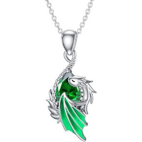 LONAGO Dragon Birthstone Necklace Wyvern Dragon Pendant Necklace Gift for Women Girls