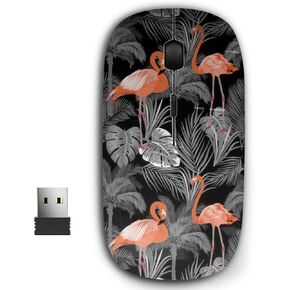 2.4G Ergonomic Portable USB Wireless Mouse for PC, Laptop, Computer, Notebook with Nano Receiver (Flamingo Leaves)