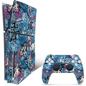 MightySkins Skin for PS5 Playstation 5 Slim Disc Edition Bundle - Blue Meanies Protective, Durable, and Unique Vinyl Decal wrap Cover Easy to Apply, Remove, and Change Styles Made in The USA