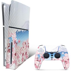 MightySkins Carbon Fiber Skin for PS5 Playstation 5 Slim Disc Edition Bundle - Fuji Scene Protective, Durable Textured Carbon Fiber Finish Easy to Apply Made in The USA