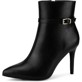 Allegra K Women's Pointed Toe Buckle Strap Stiletto Heels Ankle Boots