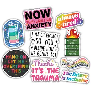 (9pcs) Mental Health Stickers Anxiety Stickers Motivational Inspirational Mental Health Awareness Gifts Multiple Different Design, Waterproof, UV- Resistant, Suitable for Tumbler, Laptop, Car, Truck
