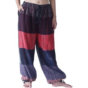 Cotton Pants Quiltwork Elastic Ankle Wide Leg Baggy Balloon Pants