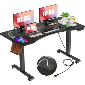 Farexon ارتفاع كهربائي قابل للتعديل 55 × 24 بوصة مكتب قائم مع محطة شحن، مكتب واقف مع لوحة ماوس كبيرة الحجم، محطة عمل منحنية مريحة، 4 عجلات، 4 ارتفاعات محددة مسبقًا سهلة الضبط in Kuwait