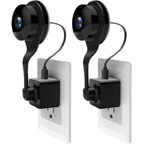 Marsrut USB Charger 360 Adjustable Ball Joint Wall AC Outlet Mount Holder for Nest Cam Indoor Camera Portable, Plug Type: Black (2PCS)
