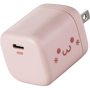 ELECOM USB C GaNII Wall Charger, Ultra Fast Charging, Foldable Plug AC Adapter, Portable Cute Design Compatible with Mobile Phone, Tablet, Shiro Chan Collection (45W Pink)
