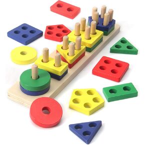 Montessori Toys for 123 Year Old Toddlers Educational Wooden Toys for Baby Boys Girls Learning Color Shape Sorter Puzzle Blocks Development Birthday Gift