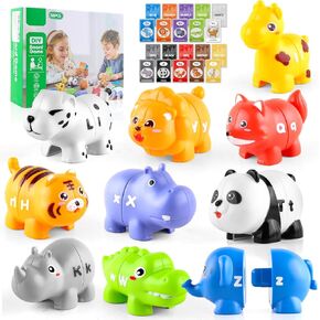 Toddlers Learning Toys Animals Matching Game - ABC Alphabet Matching Toys with Upper and Lower Case Letters, 52 Pcs Educational Animal Toys with Flash Cards, Fine Motor Preschool Toy for Kids Gifts