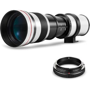 High-Power 420-800mm f/8.3 HD Manual Telephoto Lens for Nikon D500, D600, D610, D700, D750, D800, D800e, D810, D810a D850 D3400 D5000 D5100 D5200 D5300 D5500 D5600 D7100 D7200 D7500 DSLR (White)