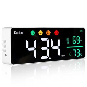 3-in-1 Decibel Meter Noise Monitor Wall Hanging Sound Level Meter with 11 in Large LED Display Noise & Temperature & Humidity Meter Wide Used for Home, Classroom, Studio, Factory