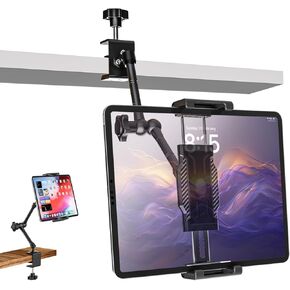 Desk Kitchen Tablet Holder [Suitable for Tabletop & Cabinet] Adjustable Metal Arm Cupboard Tablet Mount Stand for iPad Pro 12.9 Air Mini, Galaxy Tab Ultra, Switch, 6-14.6" Devices