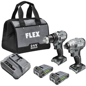 FLEX 24V Brushless Cordless 2-Tool Combo Kit: 1/2-Inch 2-Speed Drill Driver and 1/4-Inch Hex Impact Driver with (2) 2.5Ah Lithium Batteries and 160W Fast Charger - FXM201-2A