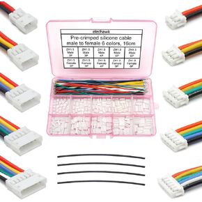 ZH 1.5MM Male Female Connectors and 28AWG Pre-Crimped Silicone Cables kit, ZH1.5 Connector Socket 2/3/4/5/6 Pin Housing JST Adapter Cable Connector with Length of 160mm (6.3inch) Wire Cable