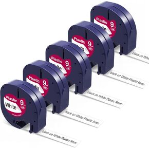 5-Pack Compatible with Dymo Label Maker Refills Replacement for Dymo LetraTag Refills White Plastic Label Tape 9mm x4m(3/8" x 13') for Dymo LatraTag Label Maker LT100H LT100T QX50