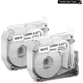 Phomemo M950/M960 Flexible Label Tape-Black on White,12mm 0.47 Inch, for PT-M95 PT-90 PT-70 PT-65 PT-85,M950/M960 Label Maker-(2 Pack)