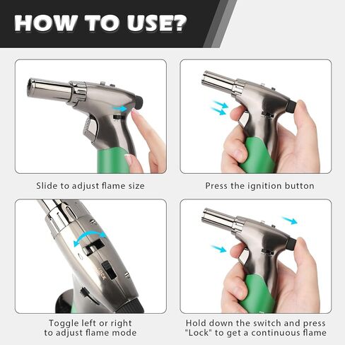 Refillable Butane Torch with Fuel Gauge & Safety Lock - Adjustable Flame - Perfect for Welding, Resin Art, & More - One-handed Operation (Butane Gas Not Included) in Kuwait