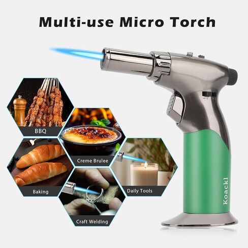 Refillable Butane Torch with Fuel Gauge & Safety Lock - Adjustable Flame - Perfect for Welding, Resin Art, & More - One-handed Operation (Butane Gas Not Included) in Kuwait