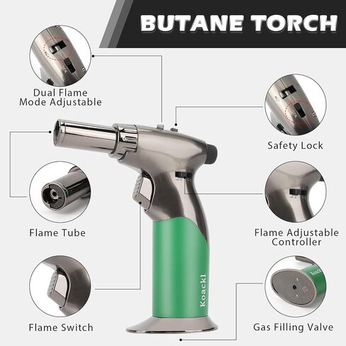 Refillable Butane Torch with Fuel Gauge & Safety Lock - Adjustable Flame - Perfect for Welding, Resin Art, & More - One-handed Operation (Butane Gas Not Included) in Kuwait