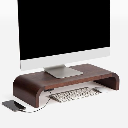 Anji Mountain Wood Monitor Stand Riser Desk Desktop Organizer Table for Home, Office Workspace, Laptop Riser, Ergonomic Design Stand for Gaming Setup, with Power Source, Walnut in Kuwait