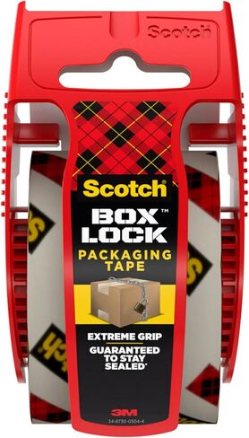 Scotch Box Lock Packing Tape, Clear, Extreme Grip Box Packaging Tape for Shipping and Mailing, 1.88 in x 1000 in, 1 roll, Dispenser Included in Saudi Arabia