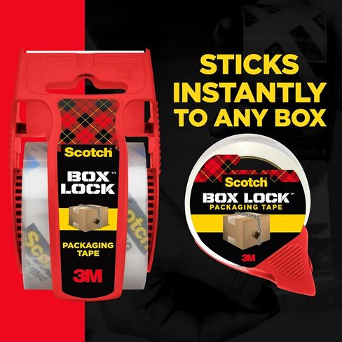 Scotch Box Lock Packing Tape, Clear, Extreme Grip Box Packaging Tape for Shipping and Mailing, 1.88 in x 1000 in, 1 roll, Dispenser Included in Saudi Arabia