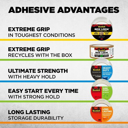 Scotch Box Lock Packing Tape, Clear, Extreme Grip Box Packaging Tape for Shipping and Mailing, 1.88 in x 1000 in, 1 roll, Dispenser Included in Saudi Arabia