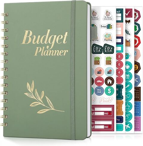 SKYDUE PU Budget Planner, A5 Budget Book, Monthly Bill Organizer with Pockets & 4Pcs Stickers, 12 Month Undated Financial Planner & Expense Tracker Notebook, Start Budgeting Anytime to Manage Money in Saudi Arabia