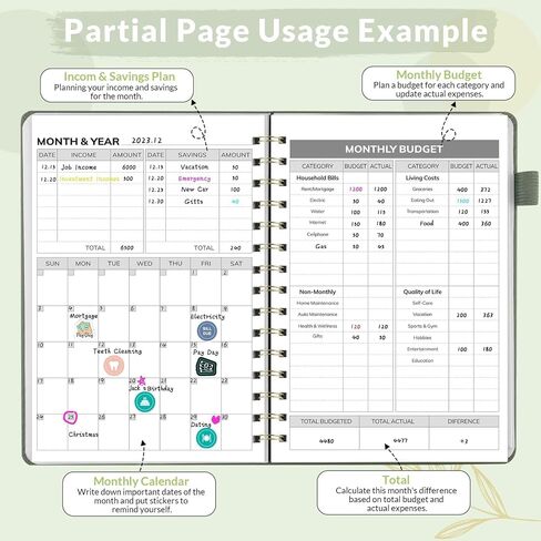 SKYDUE PU Budget Planner, A5 Budget Book, Monthly Bill Organizer with Pockets & 4Pcs Stickers, 12 Month Undated Financial Planner & Expense Tracker Notebook, Start Budgeting Anytime to Manage Money in Saudi Arabia