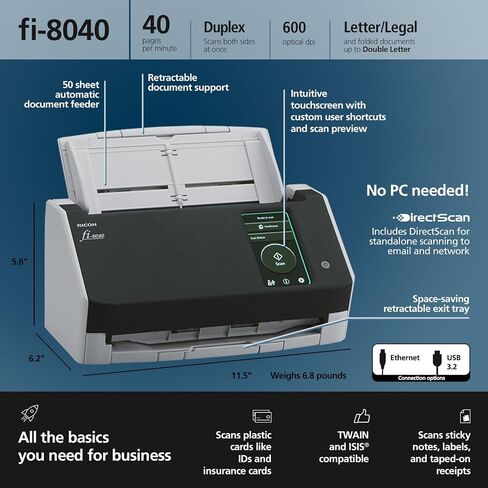 RICOH fi-8040 Fast Front Office & Desktop Document, Receipt, ID Card Scanner with 50 Page Auto Feeder and PC-Less DirectScan Capability in Saudi Arabia
