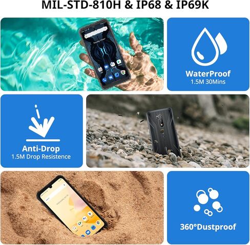 هاتف بلاك فيو BV5200Pro متين، 7 جيجابايت + 64 جيجابايت SD 1 تيرابايت، هاتف ذكي متين، 5180 مللي أمبير في الساعة ثماني النواة، هاتف ذكي مقاوم للماء 6.1 بوصة HD + IP69K، 3 فتحات للبطاقات 4G LTE، وضع معرف الوجه/القفاز، NFC/OTG-أسود in Kuwait