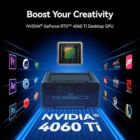 Khadas Mind Graphics GeForce RTX 4060 Ti وحدة معالجة الرسومات المكتبية، 8 جيجابايت GDDR6، وحدة معالجة الرسومات الجرافيكية الخارجية للكمبيوتر المحمول، بحد أقصى يصل إلى PCIe 4.0x8، 128 GT/s، HDMI 2.1a×2، USB4×1، يدعم 4K و8K HDR، قارئ بصمات الأصابع in Kuwait