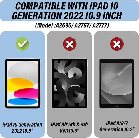جلد فاخر متوافق مع حافظة iPad الجيل العاشر 2022، حافظة iPad 10.9 بوصة مع حامل قلم رصاص، غطاء تمساح فاخر للنوم/الاستيقاظ التلقائي للنساء والفتيات، أبيض كريمي in Kuwait