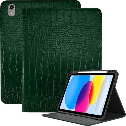 جلد فاخر متوافق مع حافظة iPad الجيل العاشر 2022، حافظة iPad 10.9 بوصة مع حامل قلم رصاص، غطاء تمساح فاخر للنوم/الاستيقاظ التلقائي للنساء والفتيات، أبيض كريمي in Kuwait
