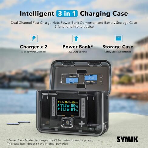 SYMIK Fast Charge Hub for Insta360 X4 Battery, 30W Dual Charger OLED Screen Intelligent Two Way Charging Case w/12W Output, Insta360 X4 Accessories, shows Battery Level (SOC) No Internal or X4 Battery in Saudi Arabia